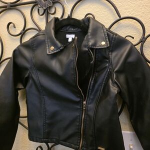 Tahari Black Faux Leather Jacket Size 10